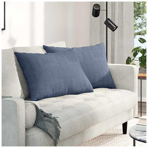 Cuscini da Divano 2 pcs Blu 70 x 50 cm Tessuto in Cords - Foto 2