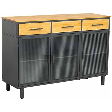 Credenza In Vetro, Metallo E Legno 3 Cassetti Nero 120x35x79,5h Cm - Foto 1
