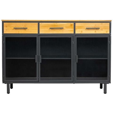 Credenza In Vetro, Metallo E Legno 3 Cassetti Nero 120x35x79,5h Cm - Foto 2