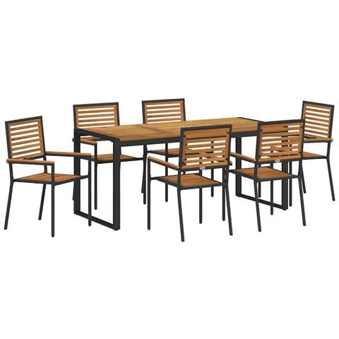Set da Pranzo per Giardino 7 pcs Nero e Marrone polyrattan - Foto 1