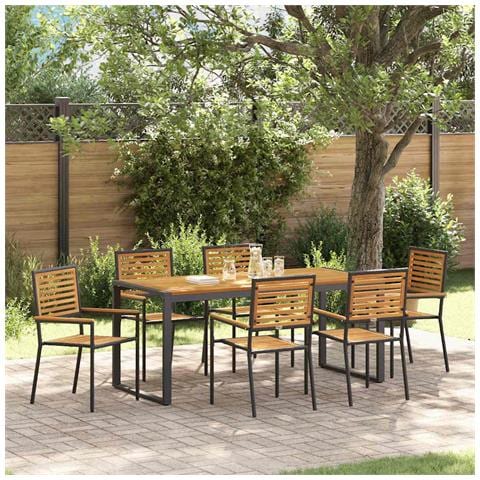 Set da Pranzo per Giardino 7 pcs Nero e Marrone polyrattan - Foto 2