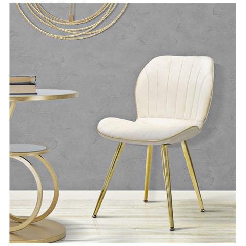 Set 2 Sedie Paris Space In Velluto Crema Con Gambe Dorate Cm 46x58x77 - Foto 8