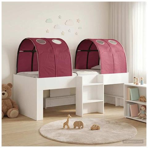 Letto con Tunnel 4 pcs Bianco e Rosso Legno ingegnerizzato - Foto 2