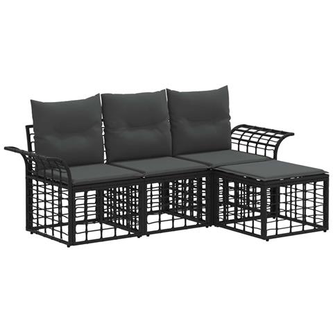Set di divani da esterno 4 pcs Nero e Grigio scuro Poliestere - Foto 1