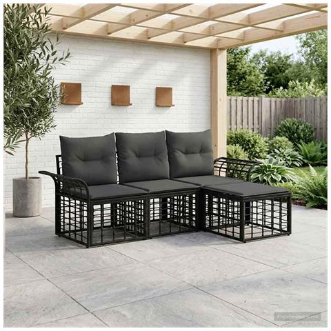 Set di divani da esterno 4 pcs Nero e Grigio scuro Poliestere - Foto 2