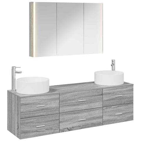 Set di mobili per il bagno 4 pcs Sonoma grigio - Foto 1