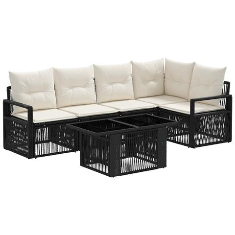 Set Divano da Giardino 6 pz Nero e Bianco Crema polyrattan - Foto 1