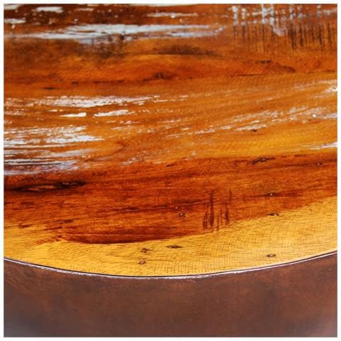 Tavolino Caffè Forma Ciotola In Legno Massello Anticato E Base Acciaio - Foto 10