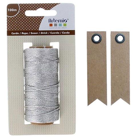 Spago Argento 100 M + 20 Etichette Kraft Con Gagliardetto - Foto 1