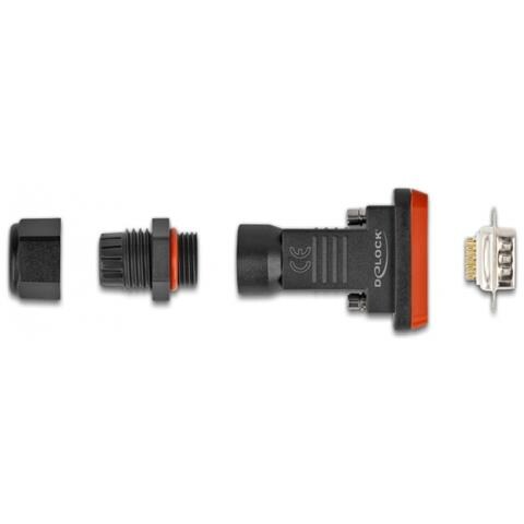 DeLOCK D-Sub 9 pin maschio con alloggiamento IP67 impermeabile, D-Sub 9 pin/15 soldering pin, Nero, Arancione, Maschio, Dritto, IP67, -45 - 105 °C - Foto 2