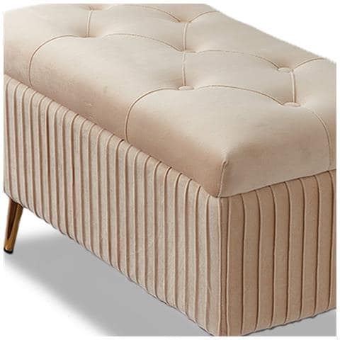 Pouf Contenitore Panca In Velluto Rettangolare Morbido Capiente Divanetto Beige - Foto 5