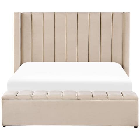 Letto Con Rete A Doghe Velluto Beige 160 X 200 Cm Noyers - Foto 2