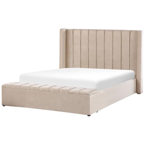 Letto Con Rete A Doghe Velluto Beige 160 X 200 Cm Noyers - Foto 7