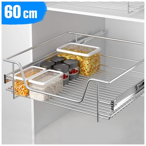Cassetto Telescopico Cucina 60cm Cestello Mensola Estraibile Salvaspazio Acciaio - Foto 1