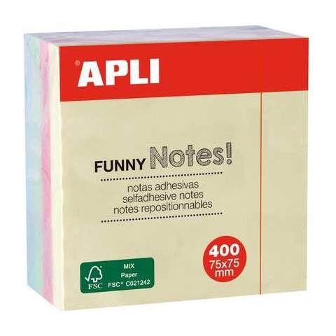 Appli Funny Cubo Da 400 Foglietti Adesivi 75 X 75 Mm - Colori Pastello Assortiti - Foto 1
