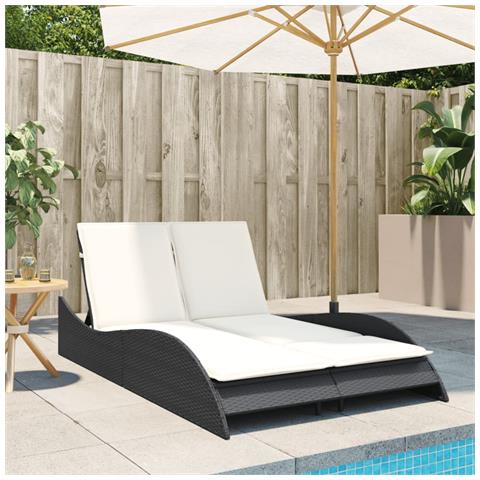 Lettino Prendisole Con Cuscini Nero 114x205x73 Cm In Polyrattan - Foto 3