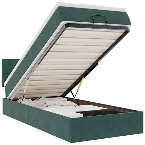 Pouf Letto Con Materasso E Led Verde Scuro 90x200cm In Velluto - Foto 2