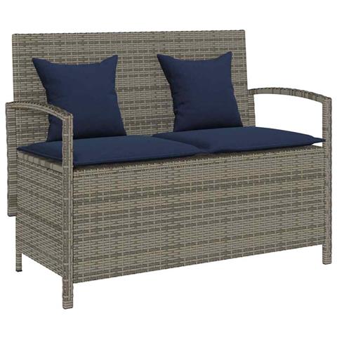 Panca Portaoggetti Da Giardino Con Cuscino Grigio In Polyrattan - Foto 1