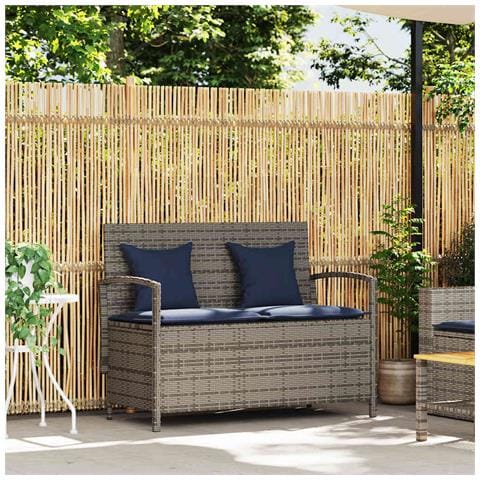 Panca Portaoggetti Da Giardino Con Cuscino Grigio In Polyrattan - Foto 2