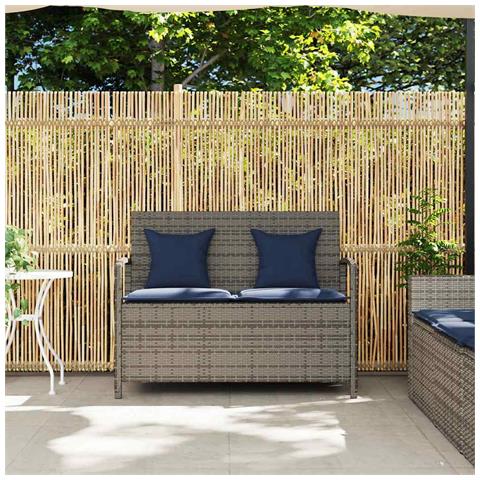 Panca Portaoggetti Da Giardino Con Cuscino Grigio In Polyrattan - Foto 3