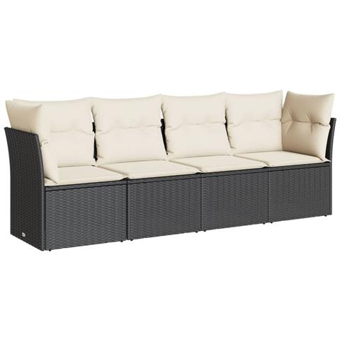 Lusso Casadino -  Set Divani Da Giardino 4 Pz Con Cuscini Nero In Polyrattan - Foto 1