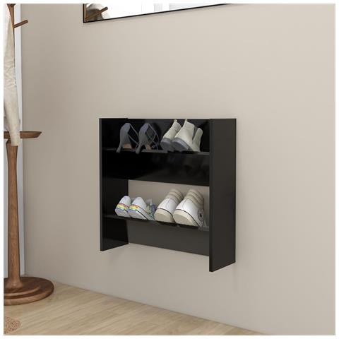 Scarpiera A Muro Nera 60x18x60 Cm In Legno Multistrato - Foto 6