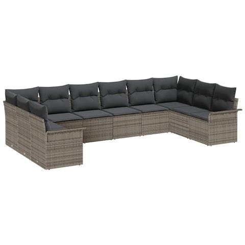 Set da Divano da Giardino in 10 Pezzi con Cuscini Grigio Poly Rattan - Foto 1