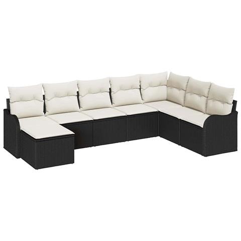 Set divano da giardino da 8 pezzi con cuscini in polyrattan nero,  Divano da giardino per 2 persone con spazio di stoccaggio e cuscini in polyrattan nero - Foto 1