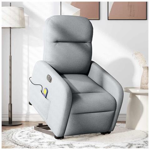 Poltrona Alzapersona Massaggi Elettrica Grigio Chiaro Tessuto - Foto 2