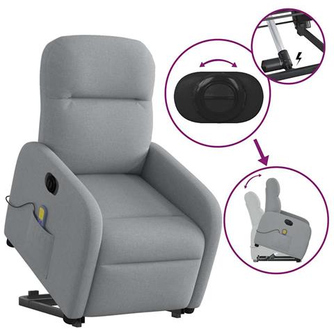 Poltrona Alzapersona Massaggi Elettrica Grigio Chiaro Tessuto - Foto 9