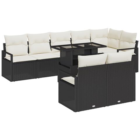 Set di Sofà da Giardino da 9 Pezzi con Cuscini Polyrattan Nero - Foto 1