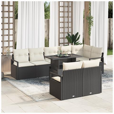 Set di Sofà da Giardino da 9 Pezzi con Cuscini Polyrattan Nero - Foto 2