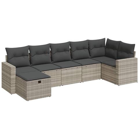 Set Divani da Giardino 7pz con Cuscini Grigio Chiaro Polyrattan - Foto 1