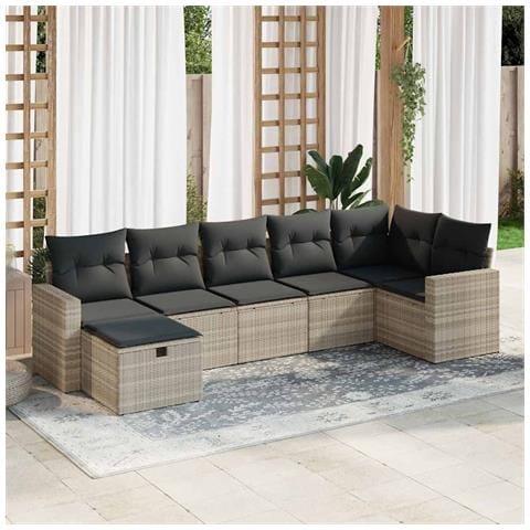 Set Divani da Giardino 7pz con Cuscini Grigio Chiaro Polyrattan - Foto 2