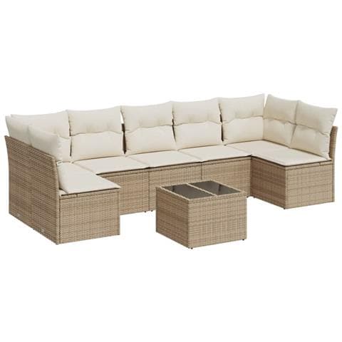 Set Divano da Giardino 8 pz con Cuscini Beige in Polyrattan - Foto 1
