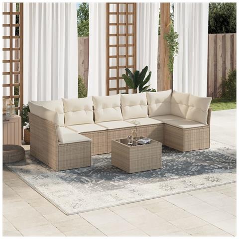 Set Divano da Giardino 8 pz con Cuscini Beige in Polyrattan - Foto 2