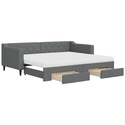 Divano Letto Estraibile Cassetti Grigio Scuro 90x200cm Tessuto - Foto 1