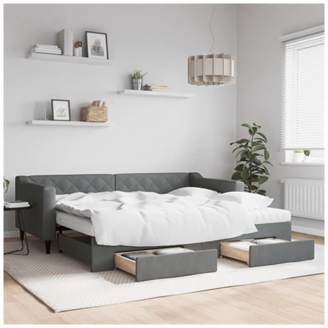 Divano Letto Estraibile Cassetti Grigio Scuro 90x200cm Tessuto - Foto 2