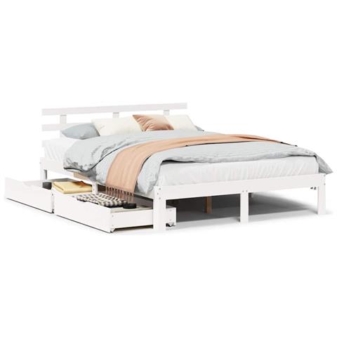 Giroletto con Cassetti Bianco 140x190 cm Legno Massello di Pino - Foto 1