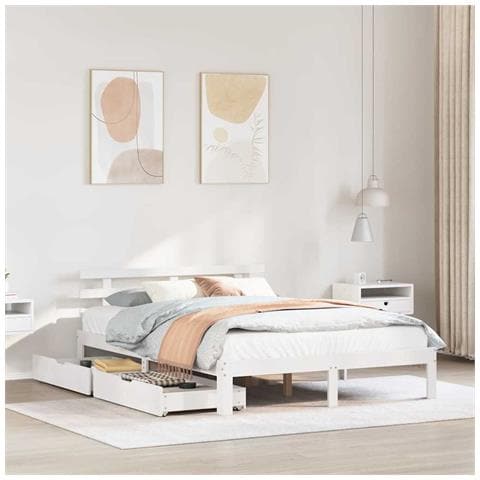 Giroletto con Cassetti Bianco 140x190 cm Legno Massello di Pino - Foto 2