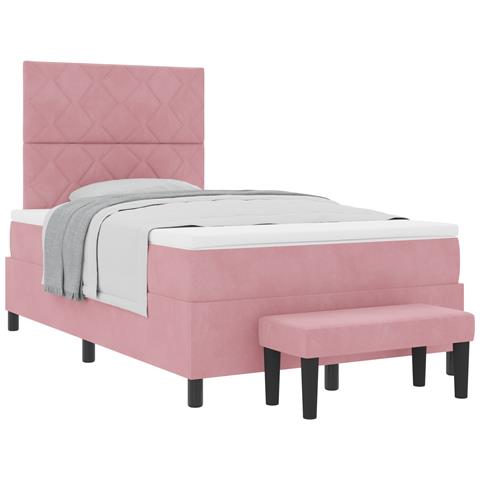 Letto con Box Spring e Materasso e Panca in Velluto Rosa 120x190 cm - Foto 1
