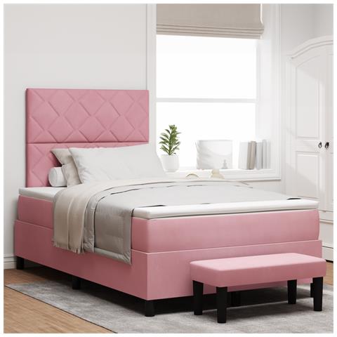 Letto con Box Spring e Materasso e Panca in Velluto Rosa 120x190 cm - Foto 2
