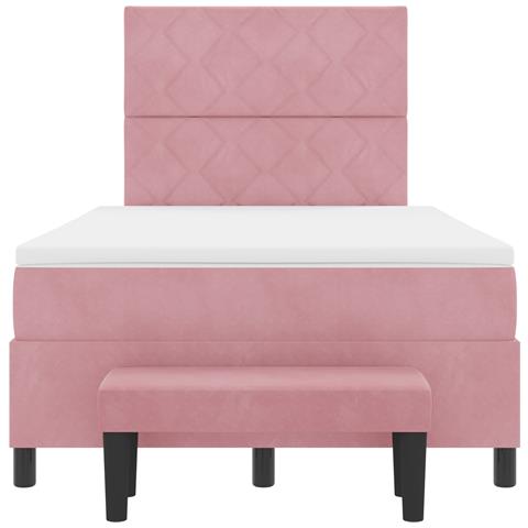 Letto con Box Spring e Materasso e Panca in Velluto Rosa 120x190 cm - Foto 9