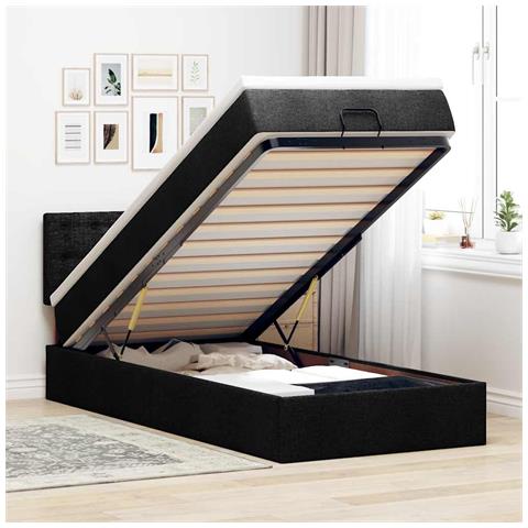 Pouf Letto con Materasso Nero 90x200 cm in Tessuto - Foto 2