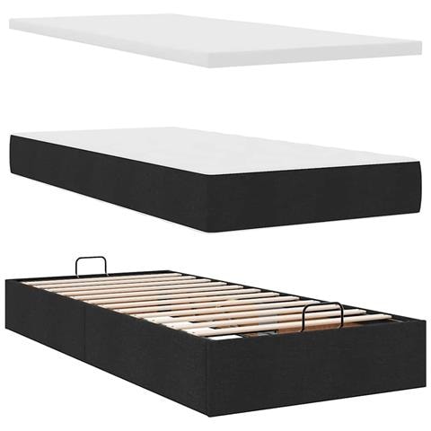 Pouf Letto con Materasso Nero 90x200 cm in Tessuto - Foto 9