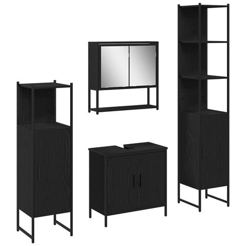 Set Mobili Bagno 4 Pezzi Quercia Nera Legno Ingegnerizzato - Foto 1