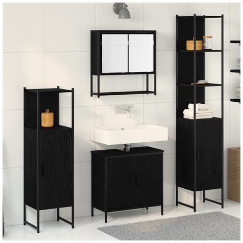 Set Mobili Bagno 4 Pezzi Quercia Nera Legno Ingegnerizzato - Foto 2