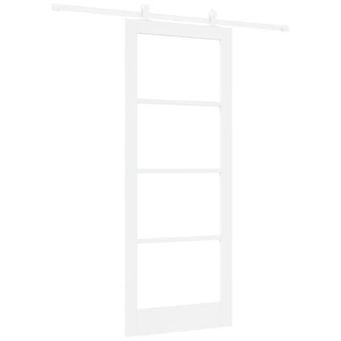 Porta Scorrevole  con Set di Fissaggio 'ORKDAL'Bianco Legno Massello e Vetro, Porta Interna  con Vetro 'ORKDAL'Bianco 83x211x4 cm - Foto 1