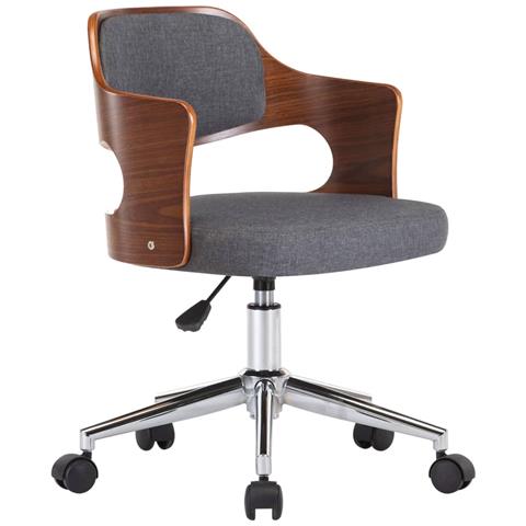 Sedia Da Pranzo Girevole Grigia Legno Ricurvo E Tessuto - Foto 1