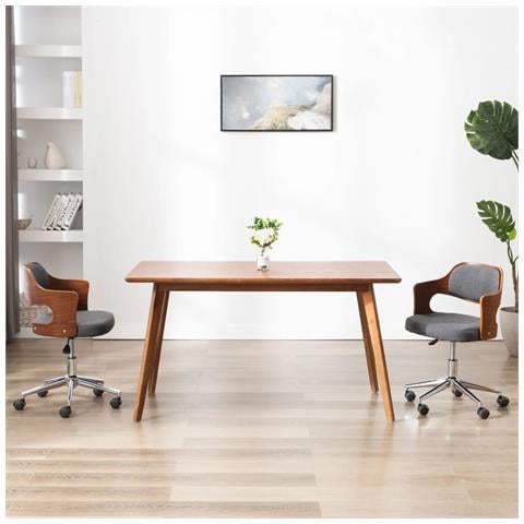 Sedia Da Pranzo Girevole Grigia Legno Ricurvo E Tessuto - Foto 8